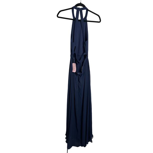 Dessy Collection Stand Collar Halter Maxi Dress Criss Cross Open-Back Formal 12 - Picture 4 of 8
